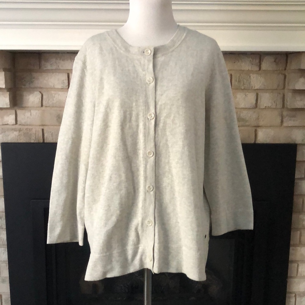 Eddie Bauer Gray Cream Button Down Cardigan Sweater size XL